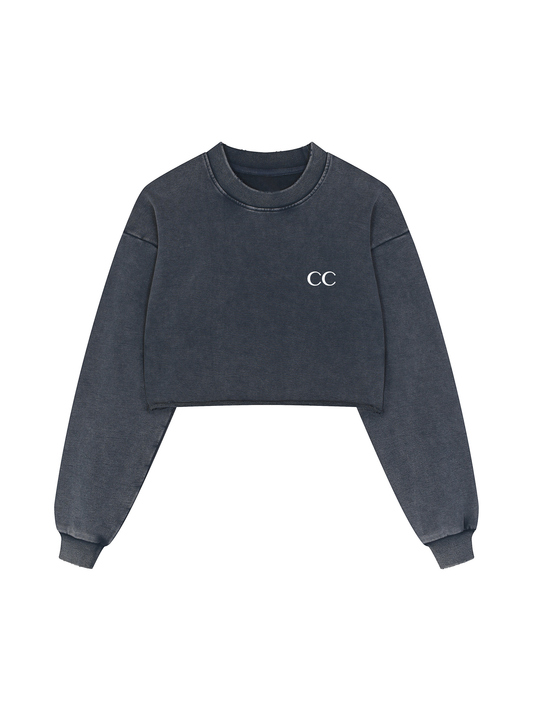 CC Snow Washed Raw Edge Cropped Sweatshirt